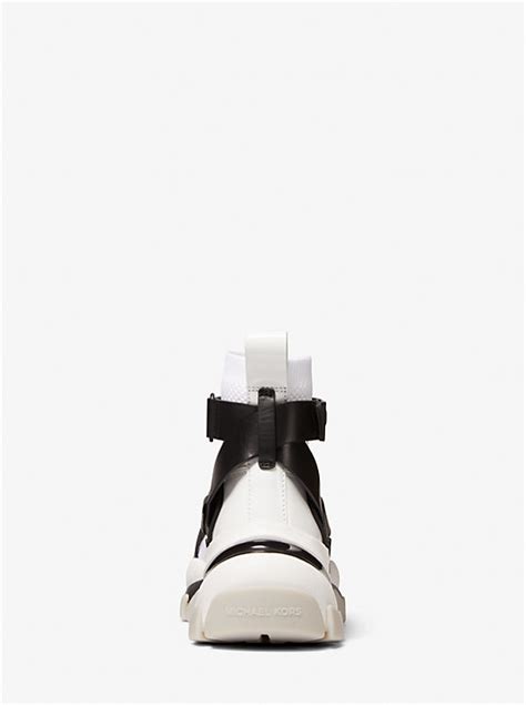 michael kors nick optic white|Nick Leather Strap Knit Trainer .